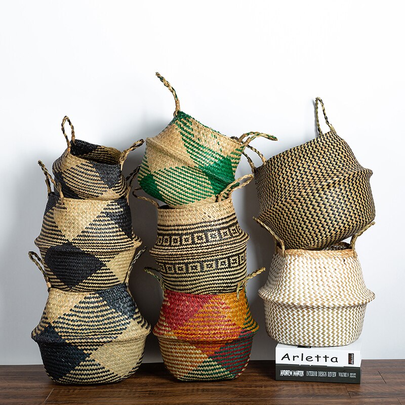 Seagrass geometric storage baskets