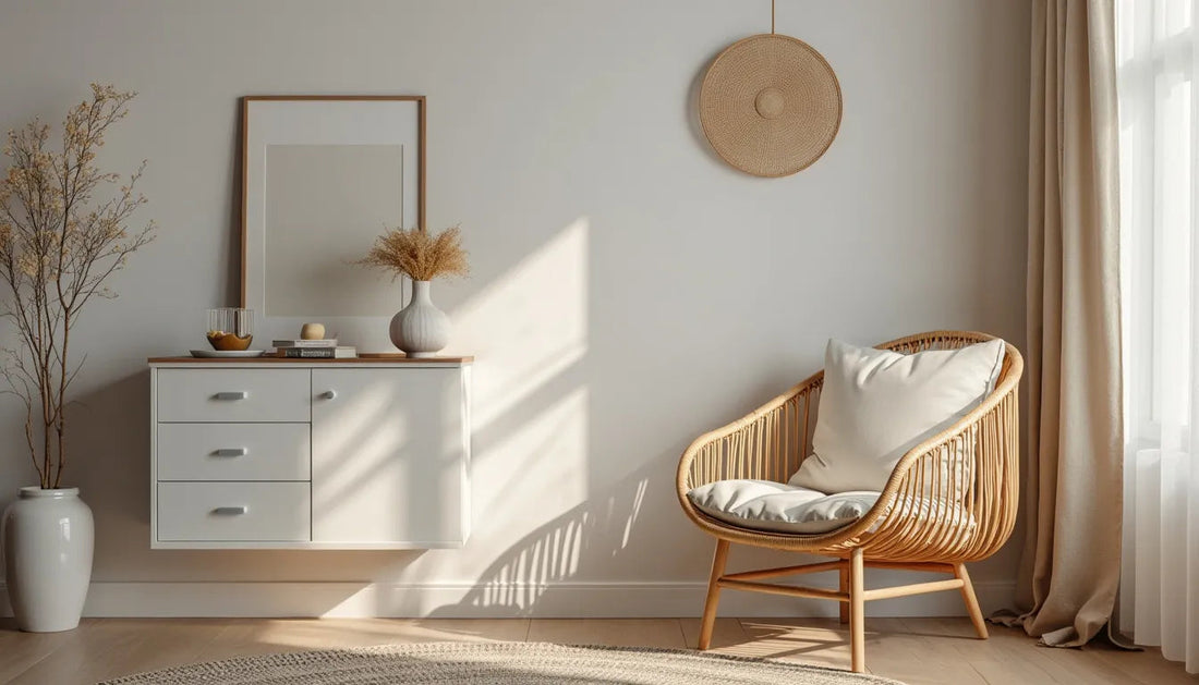 Create an image of a stylish interior space featuring a variety of rattan armchairs in different designs and models. The scene should include a cozy living room with natural lighting, showcasing the t