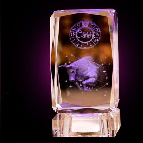 Zodiac Sign Crystal Cube Display