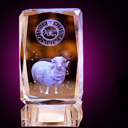 Zodiac Sign Crystal Cube Display