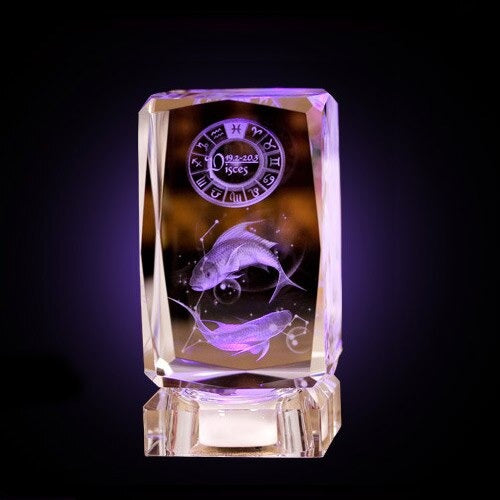 Zodiac Sign Crystal Cube Display