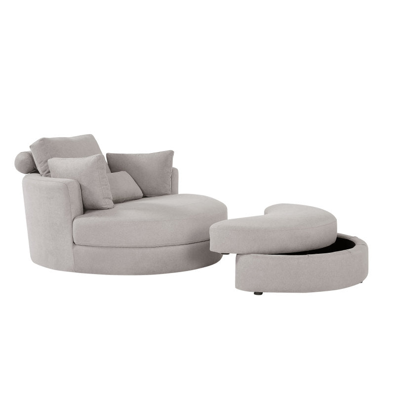 Modern Grey Sofa with a Storage and a Big Round Linen Fabric Chair for Lounge