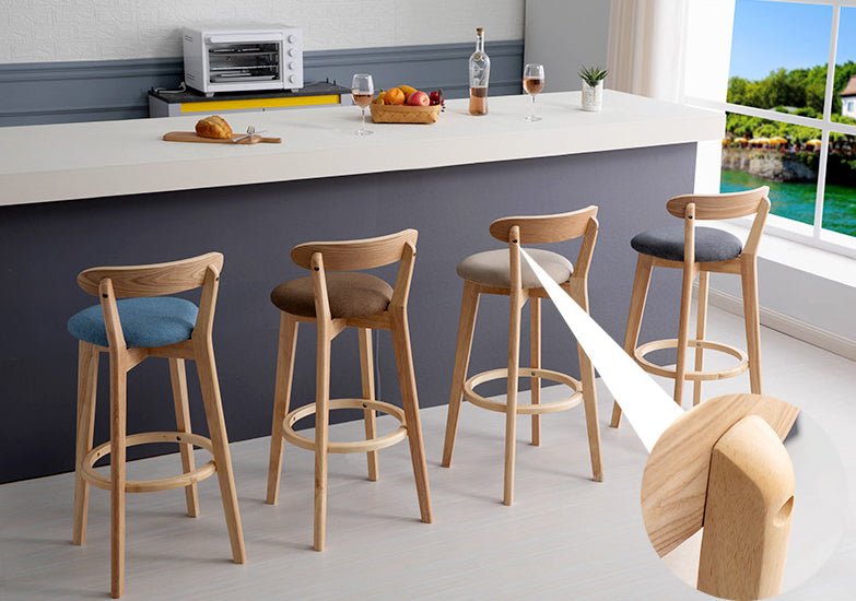 Minimalistic Nordic-Styled Bar Stool with Backrest Made of Solid Wood