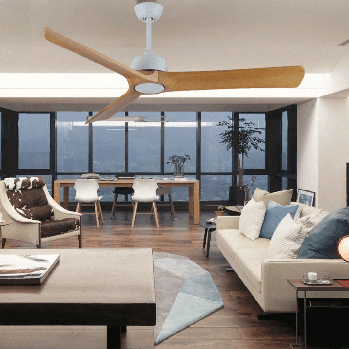 Modern Led Ceiling Fan with Remote Control made of Solid Wood