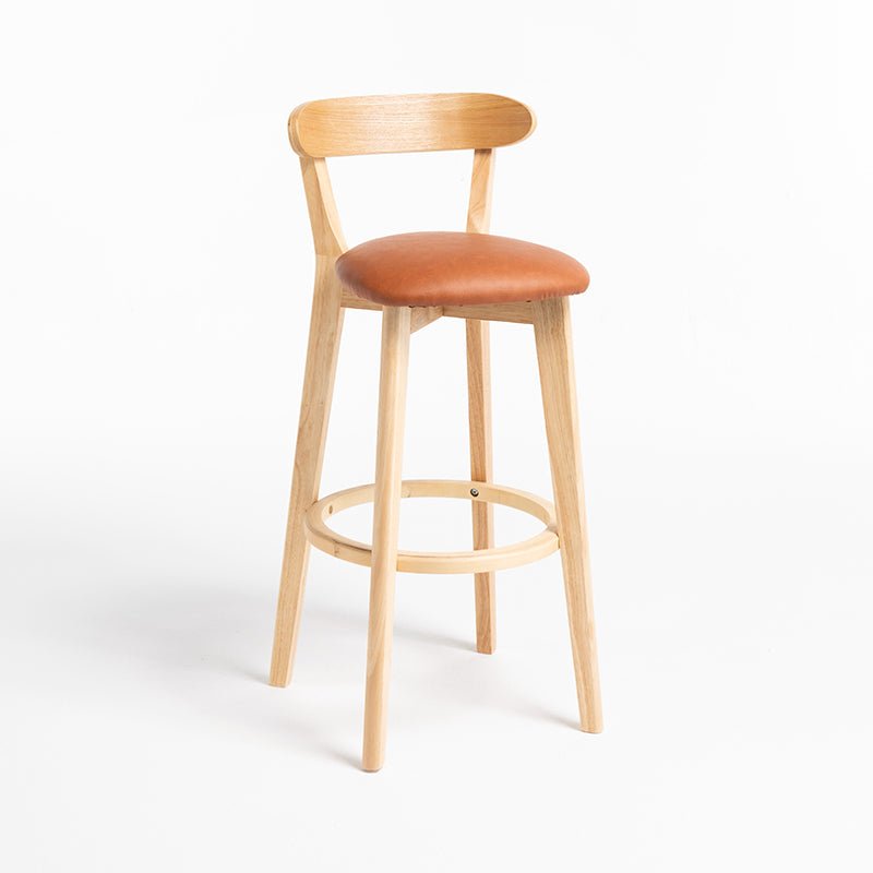 Minimalistic Nordic-Styled Bar Stool with Backrest Made of Solid Wood