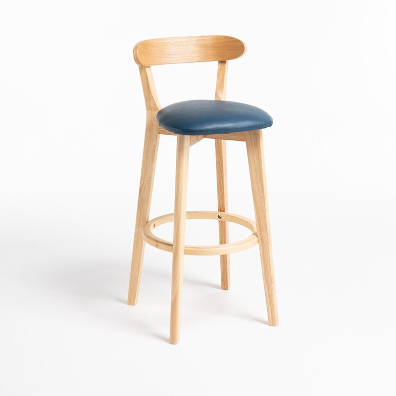 Minimalistic Nordic-Styled Bar Stool with Backrest Made of Solid Wood