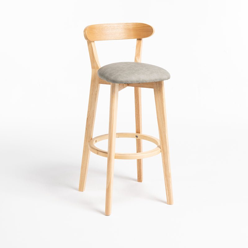 Minimalistic Nordic-Styled Bar Stool with Backrest Made of Solid Wood