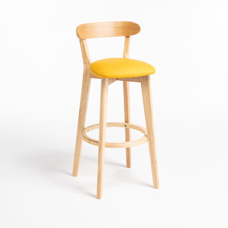 Minimalistic Nordic-Styled Bar Stool with Backrest Made of Solid Wood