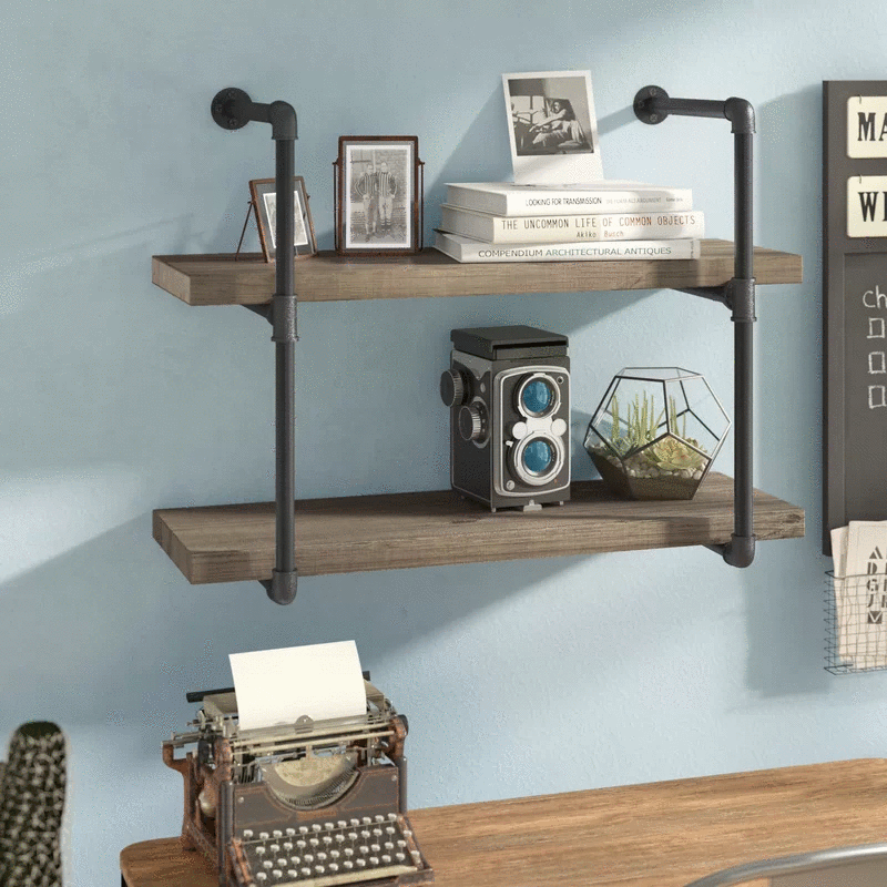 Grobina Industrial Wood and Metal Wall Shelf