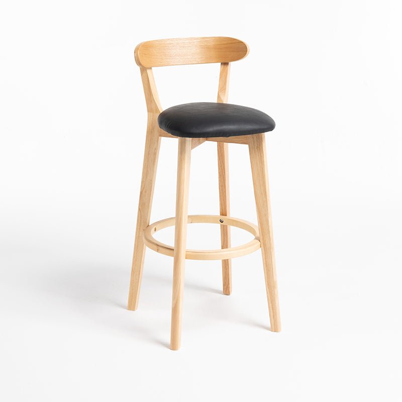 Minimalistic Nordic-Styled Bar Stool with Backrest Made of Solid Wood