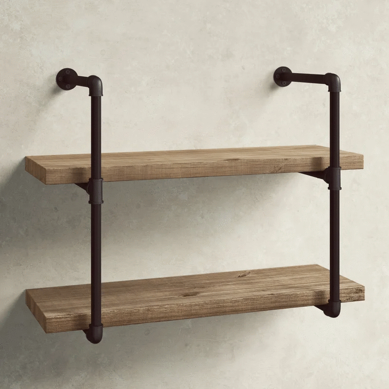 Grobina Industrial Wood and Metal Wall Shelf