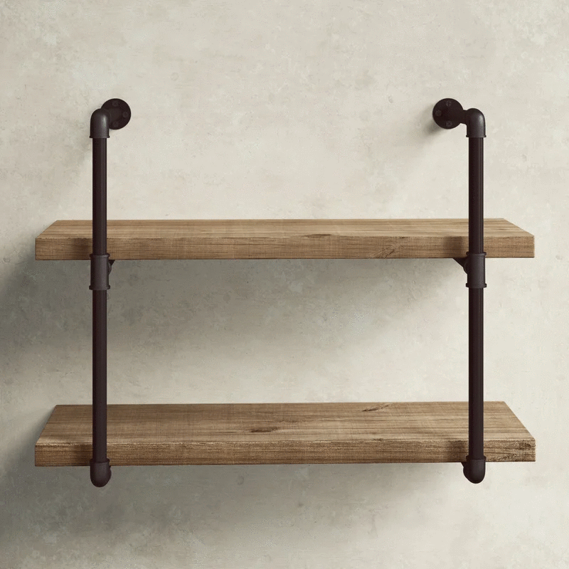 Grobina Industrial Wood and Metal Wall Shelf