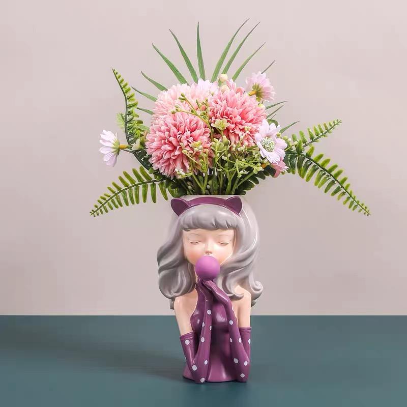 Parita Bubblegum Girl Planter - Handcrafted Resin