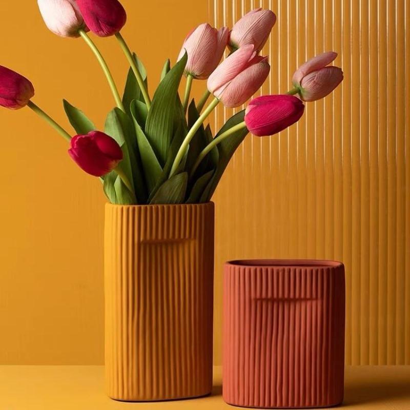 Vertical Line Ceramic Vase - Handcrafted