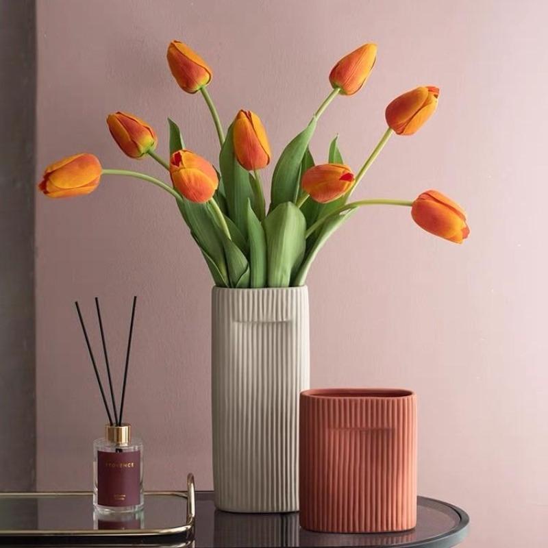 Vertical Line Ceramic Vase - Handcrafted