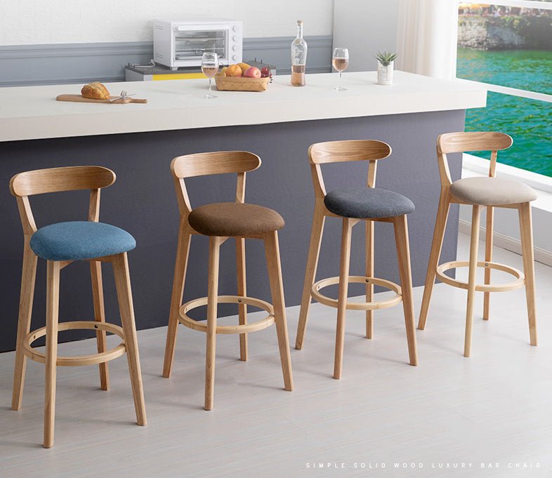 Minimalistic Nordic-Styled Bar Stool with Backrest Made of Solid Wood