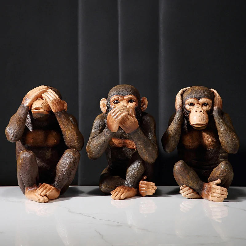 HomeQuill™ Three Wise Monkeys Figurines - Nordic Side - 