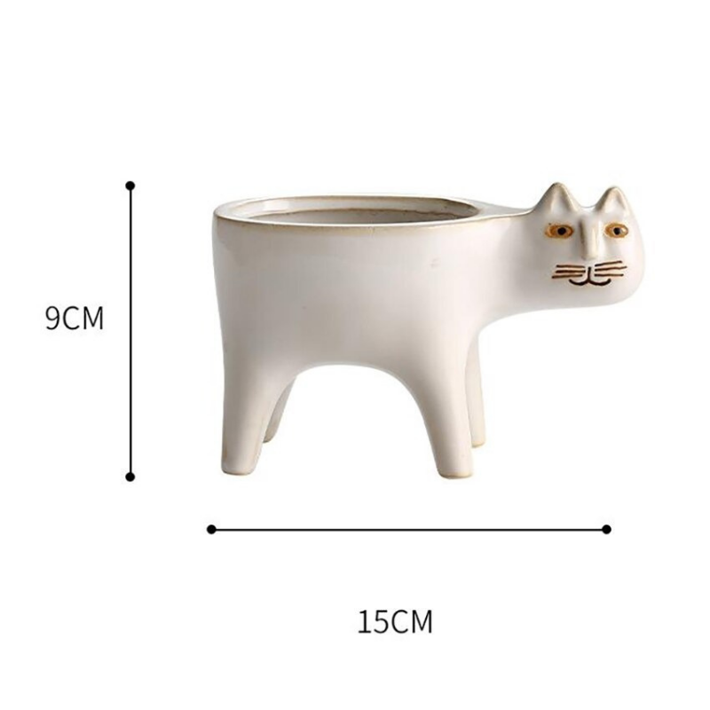 HomeQuill™ Ceramic Cat Flower Pots - Nordic Side - 