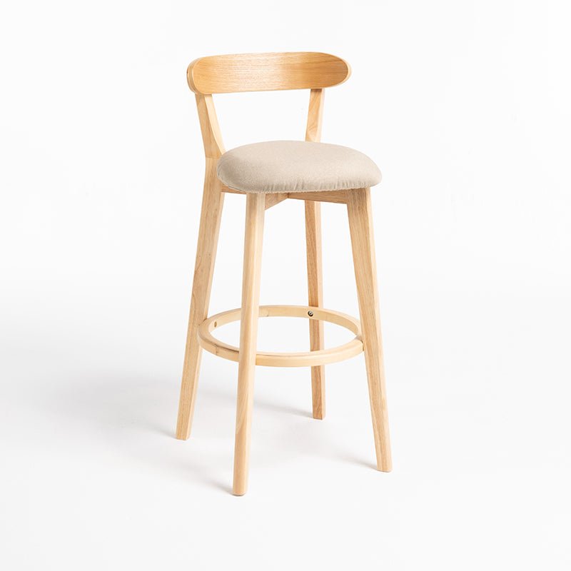 Minimalistic Nordic-Styled Bar Stool with Backrest Made of Solid Wood