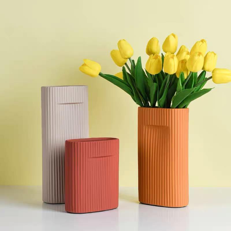 Vertical Line Ceramic Vase - Handcrafted