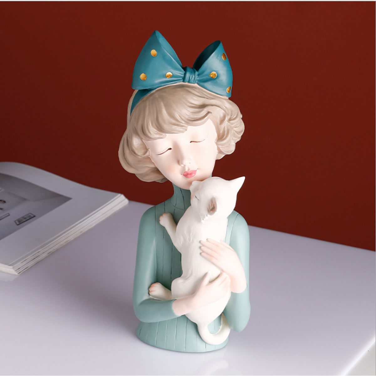 Cat Girl with Cat Statue