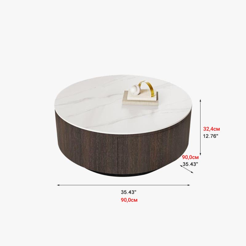 Modern Round Drum Coffee Table with Solid Wood Drawers