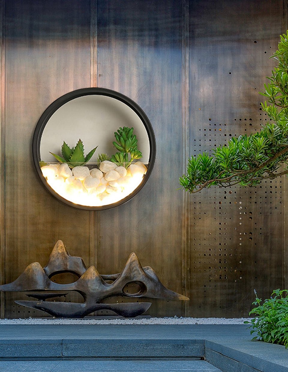 Modern Black Art Plant Outdoor Waterproof LED Wall Lamp For Garden, Porch