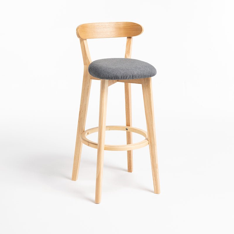 Minimalistic Nordic-Styled Bar Stool with Backrest Made of Solid Wood