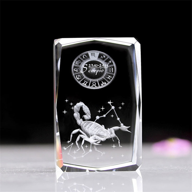 Zodiac Sign Crystal Cube Display