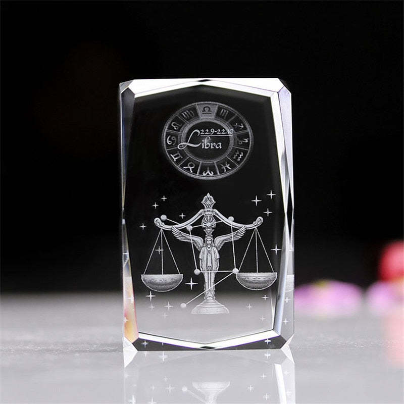 Zodiac Sign Crystal Cube Display