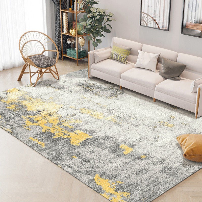 Beige/Grey Short Plush Rectangle Area Carpet