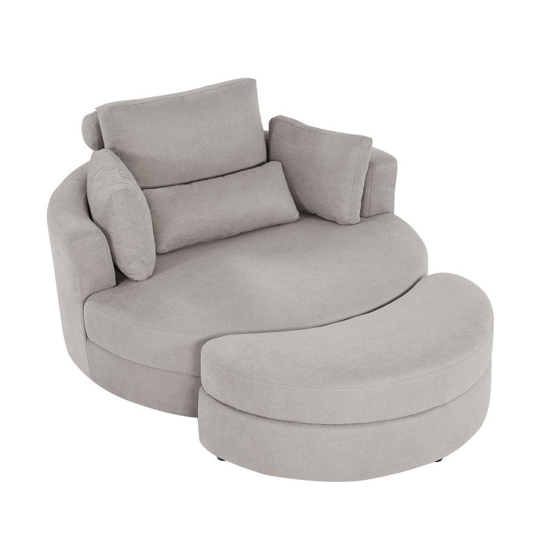 Modern Grey Sofa with a Storage and a Big Round Linen Fabric Chair for Lounge