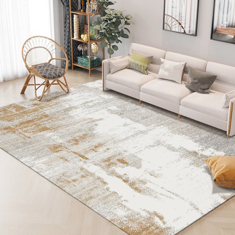 Beige/Grey Short Plush Rectangle Area Carpet