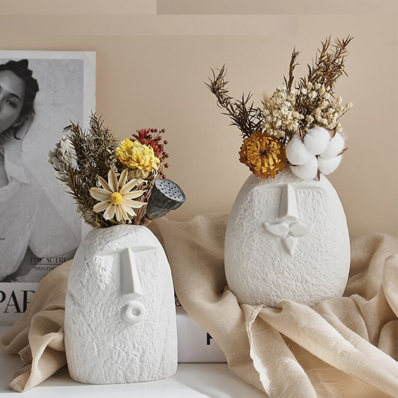 HomeQuill™ Nordic Face Ceramic Vases - Nordic Side - 