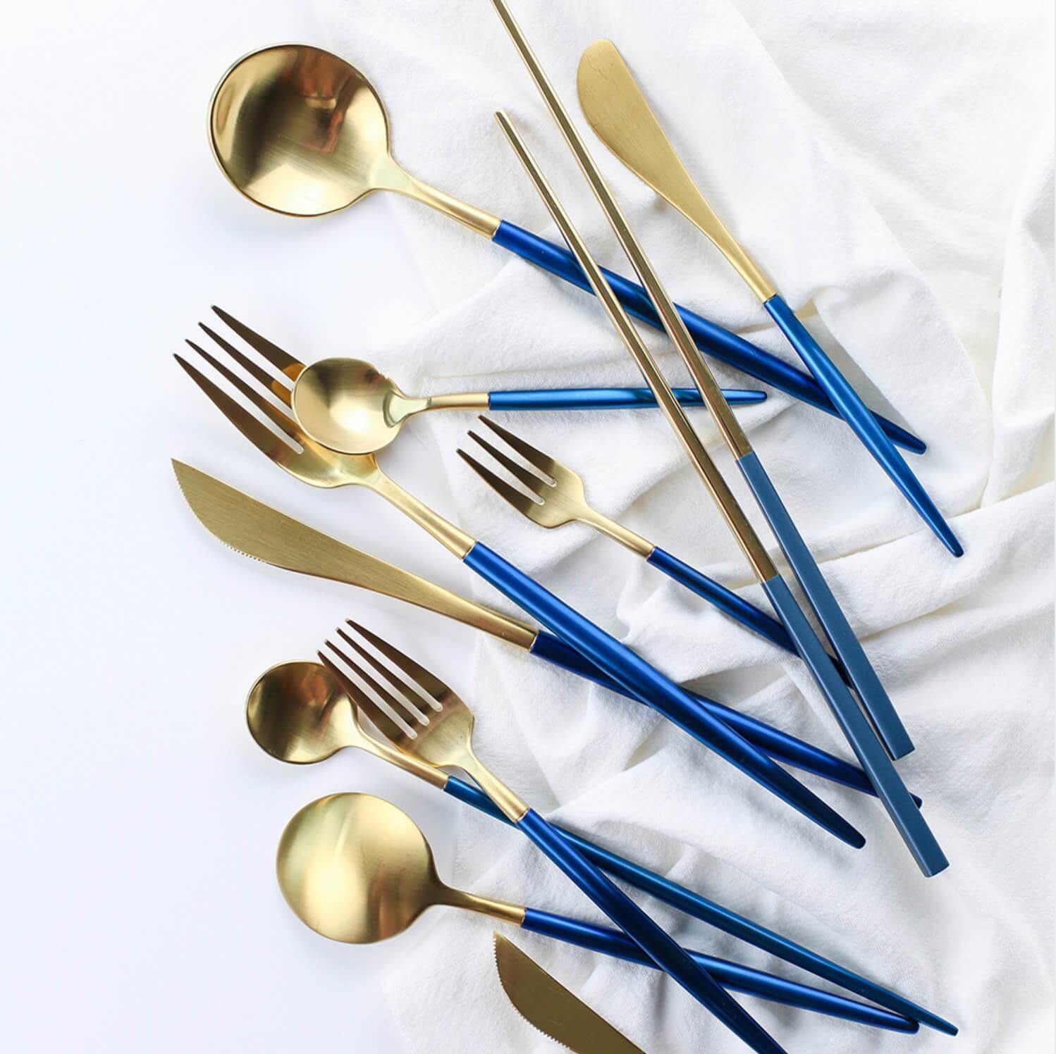 4 Pcs Blue & Gold Cutlery Set - Nordic Side - 