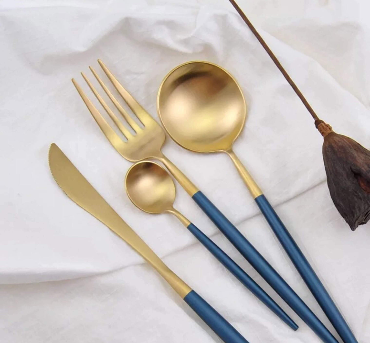 4 Pcs Blue & Gold Cutlery Set - Nordic Side - 