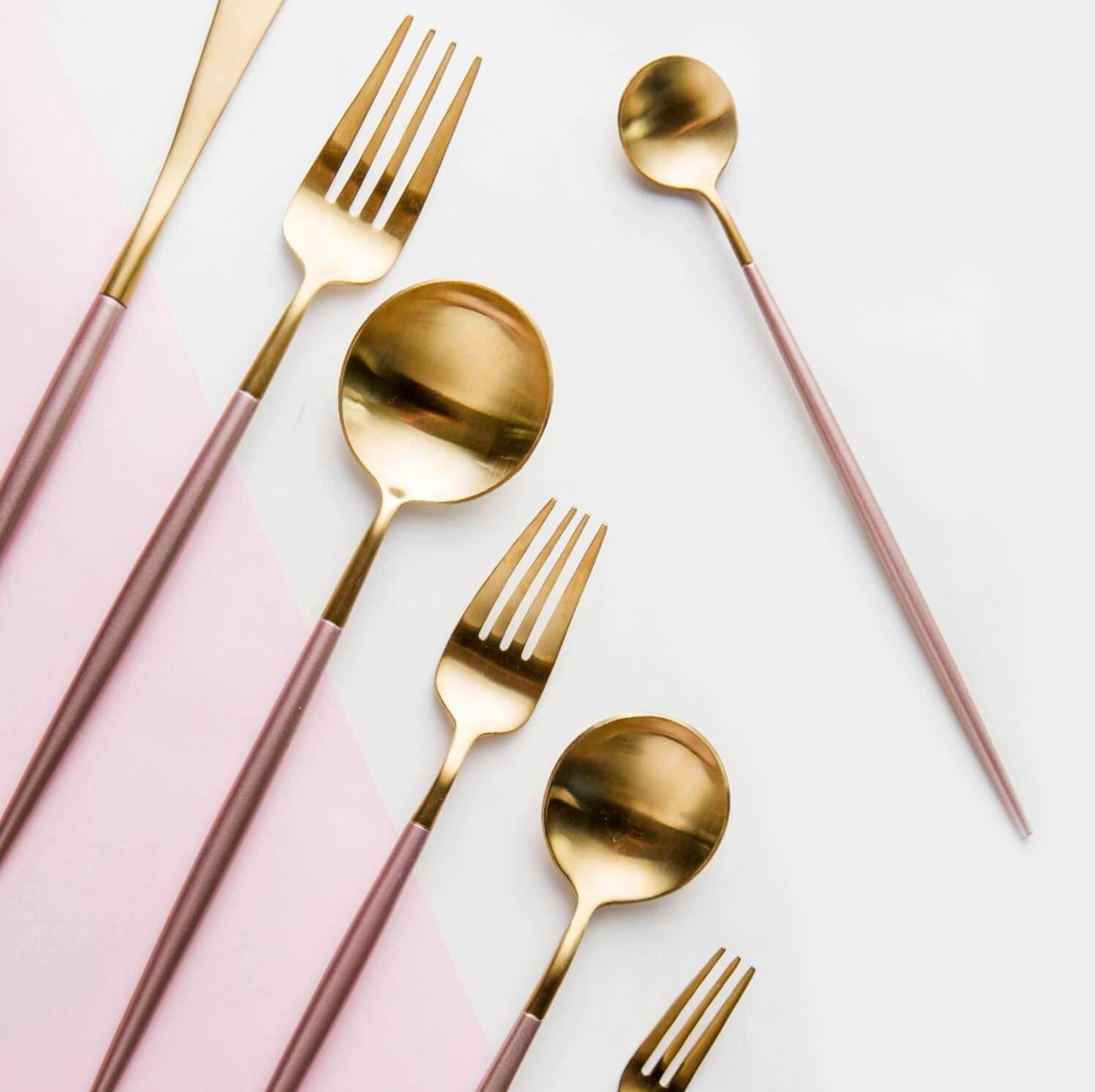 4 Pcs Pink & Gold Cutlery Set - Nordic Side - 