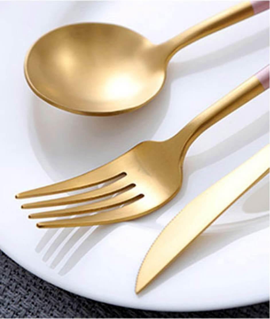 4 Pcs Pink & Gold Cutlery Set - Nordic Side - 