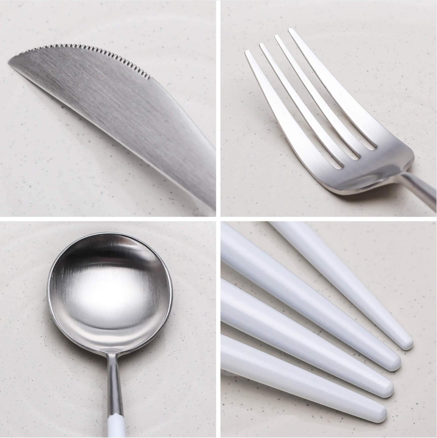 4 Pcs White & Silver Cutlery Set - Nordic Side - 