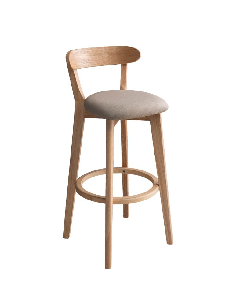 Minimalistic Nordic-Styled Bar Stool with Backrest Made of Solid Wood