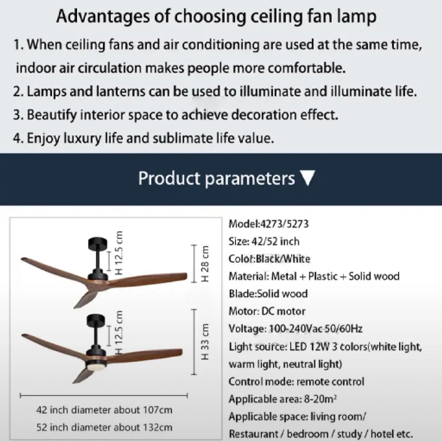 Barbona | Stylish Solid Wood Led Ceiling Fan Lamp With Remote Control