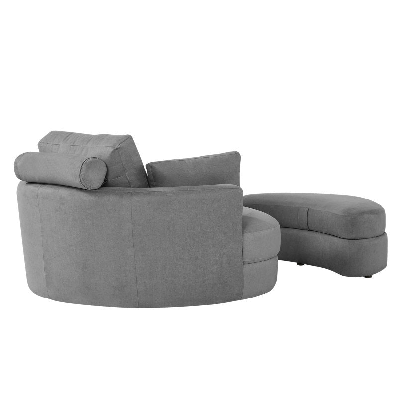 Modern Grey Sofa with a Storage and a Big Round Linen Fabric Chair for Lounge