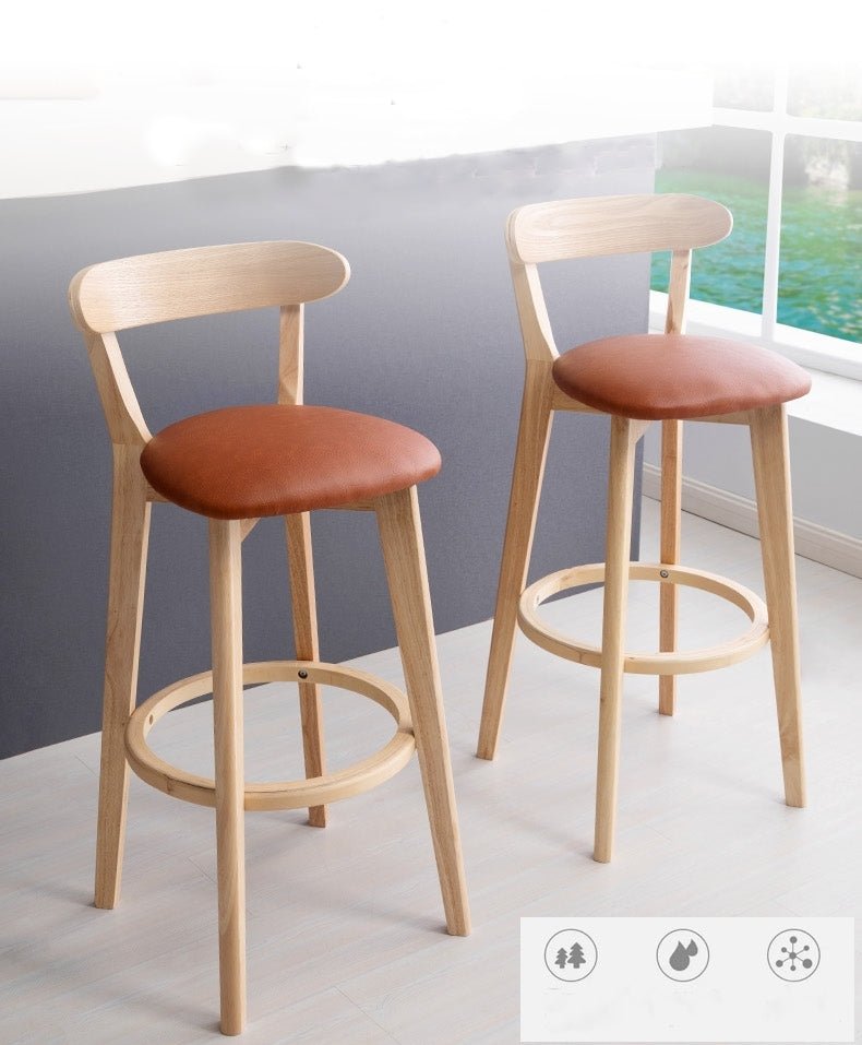 Minimalistic Nordic-Styled Bar Stool with Backrest Made of Solid Wood