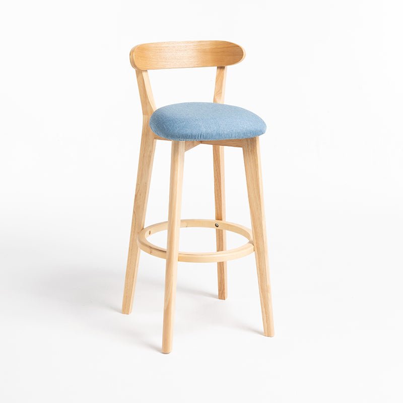 Minimalistic Nordic-Styled Bar Stool with Backrest Made of Solid Wood