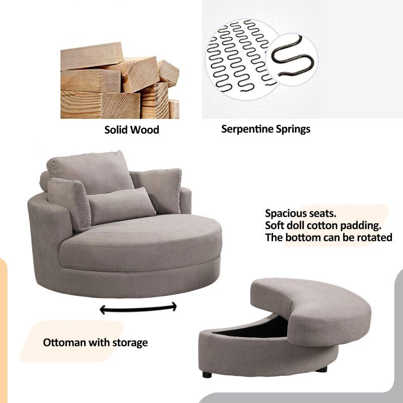 Modern Grey Sofa with a Storage and a Big Round Linen Fabric Chair for Lounge