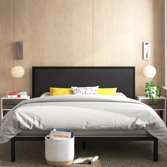 Aquavia Metal Platform Bed with Upholstered Headboard