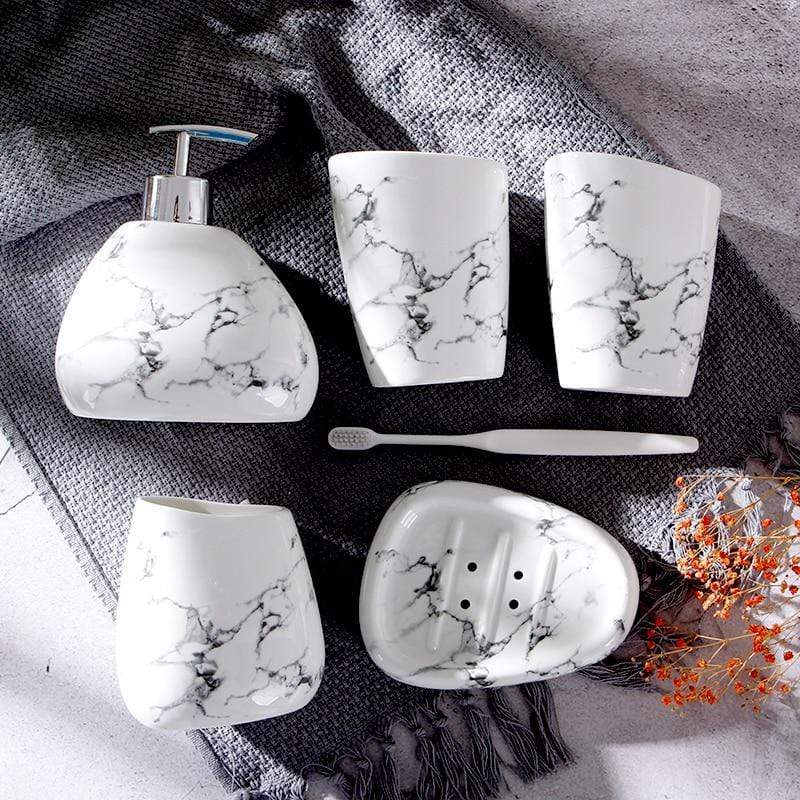 Marble Wash Bathroom Accessories Set - Nordic Side - bathroom accessories