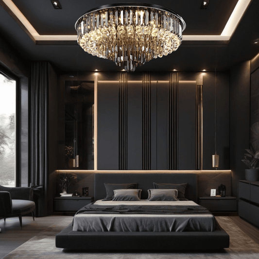 Meridian Black Crystal Chandelier Light