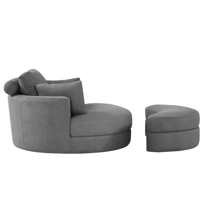 Modern Grey Sofa with a Storage and a Big Round Linen Fabric Chair for Lounge