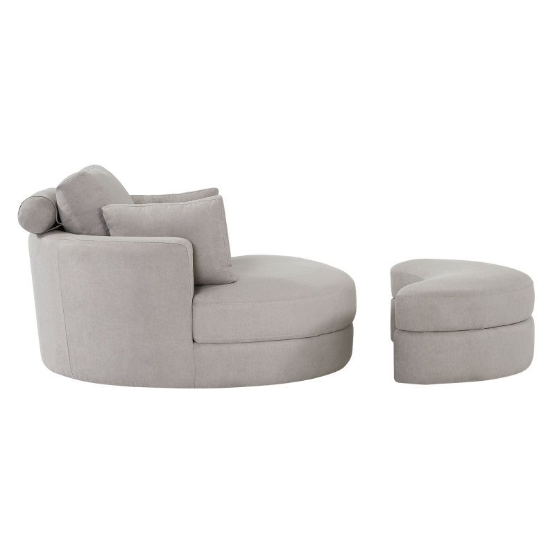 Modern Grey Sofa with a Storage and a Big Round Linen Fabric Chair for Lounge